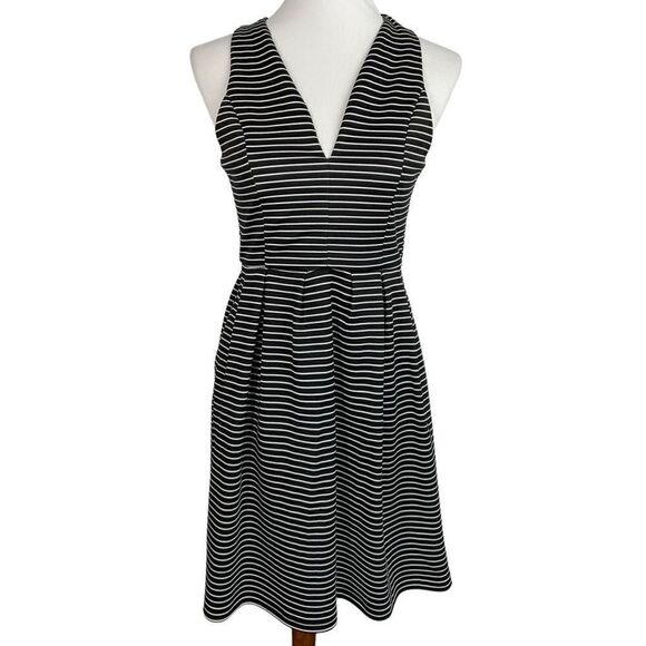 Mi Ami Black White Striped Sleeveless Fit and Flare Dress Medium - Picture 1 of 6